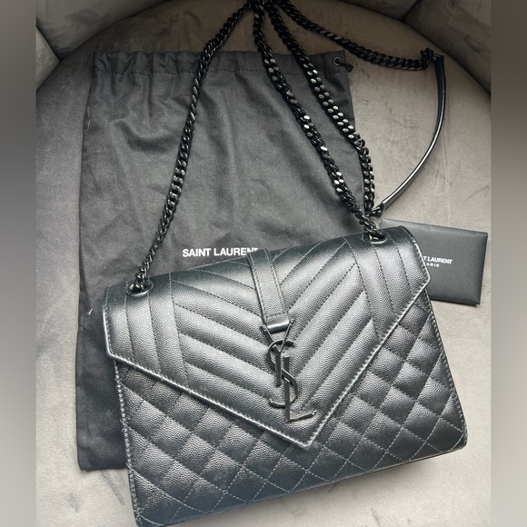 Saint Laurent Handbags - YSL Grain De Poudre Textured Mixed Matelasse Triquilt Monogram Bag Black